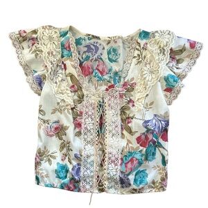 Vintage Cottagecore Faux Corset Top Foral with Lace Trim